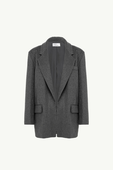 SINGLE-BREASTED BLAZER WITH MACRO RHINESTONES ALL OVER. 