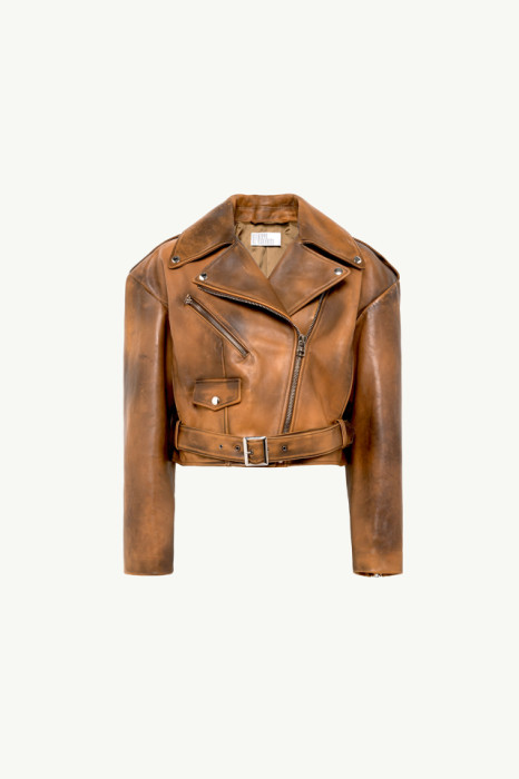 BIKER JACKET IN CALFSKIN WITH HANDMADE DETAILS