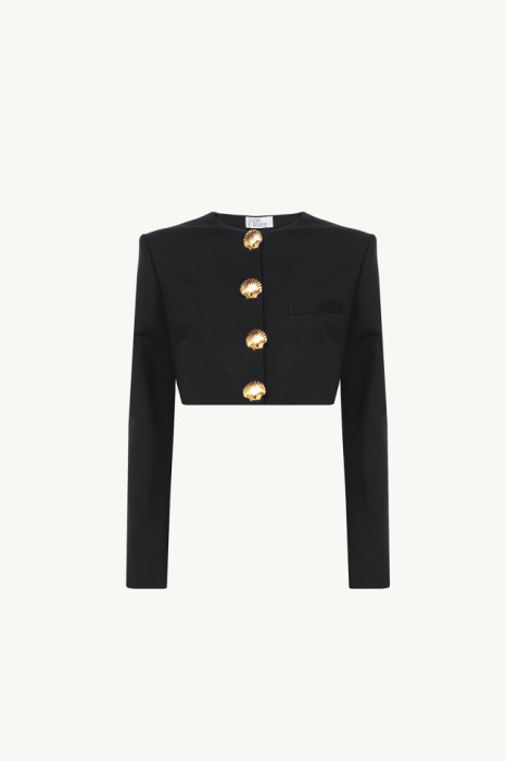 CROPPED JACKET WITH SEA SHELL PIN DETAILING