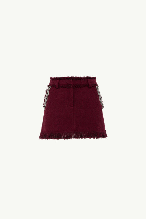 MINI SKIRT BOUCLÈ CON CATENA IN CRISTALLO CUCITA A MANO