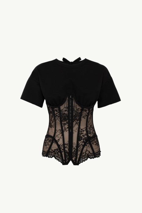 T-SHIRT TOP WITH LINGERIE BUSTIER