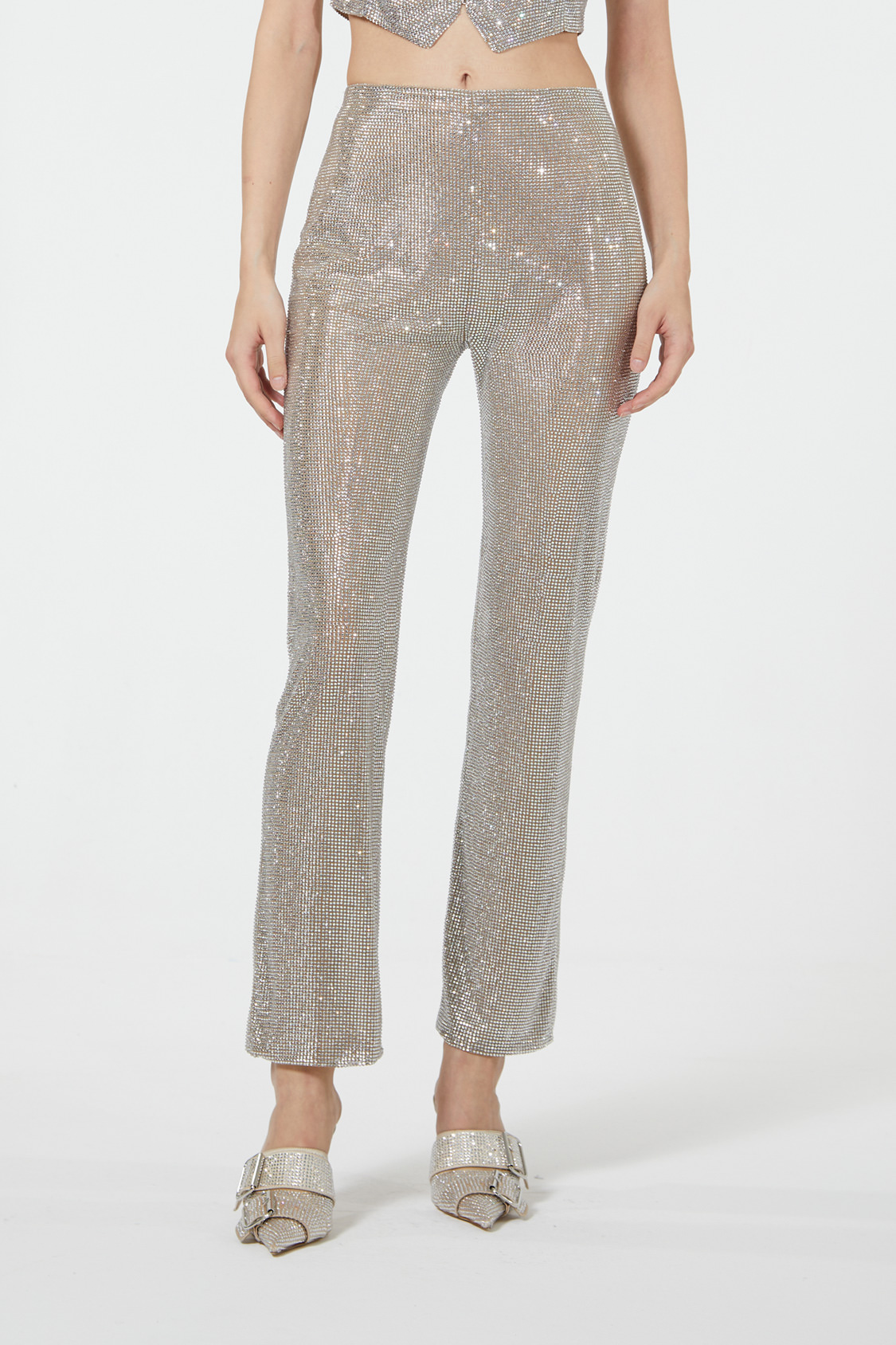 Giuseppe di Morabito Rhinestone-Studded Fishnet Knit Pants - M-L Black